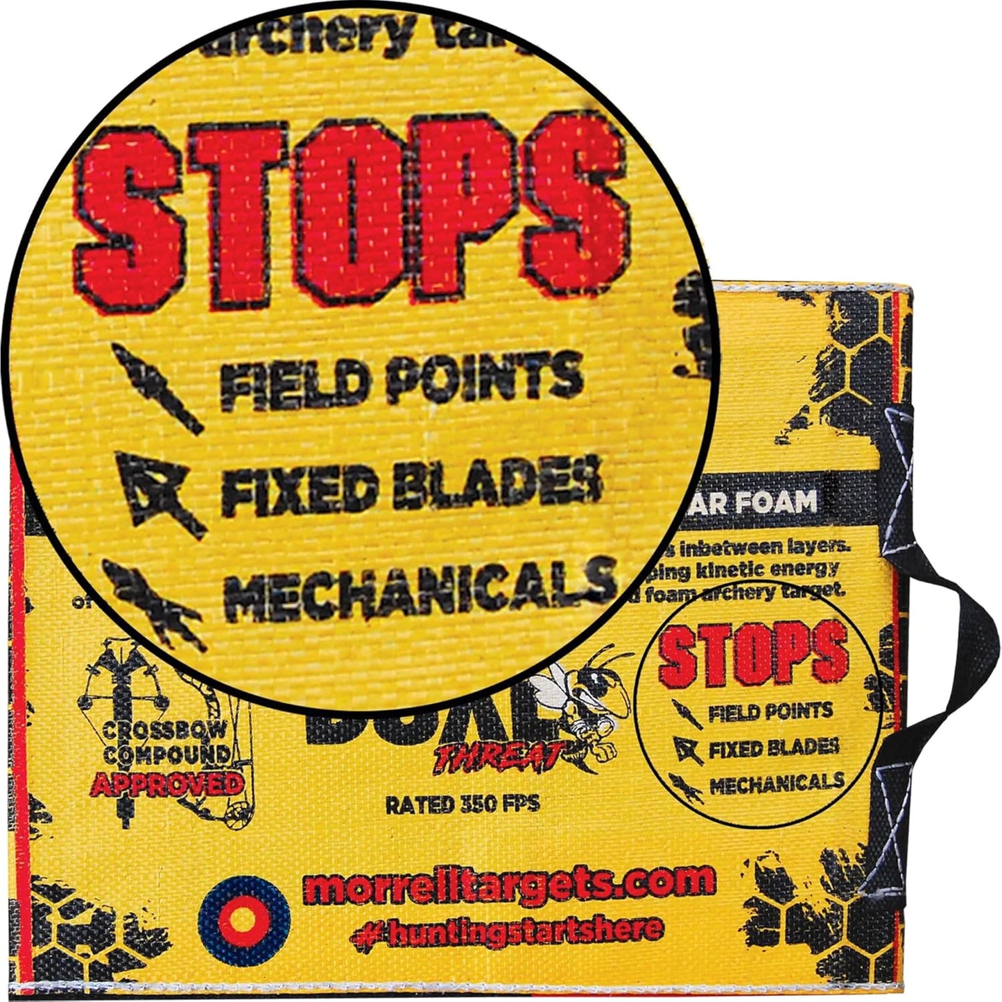 Morrell Yellow Jacket Dual Threat Foam Archery Target Block - 350 FPS, 4 Sides, 32 Bullseyes, Yellow