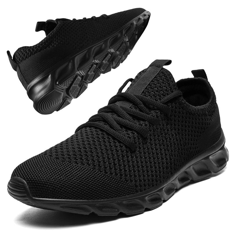 RJYWGS Running Shoes Womens Mens Walking Tennis Gym Sneakers Slip On Comfortable Lightweight Athletic Workout Casual Fashion Sports Shoes Black Size Women 7/ Men 6
