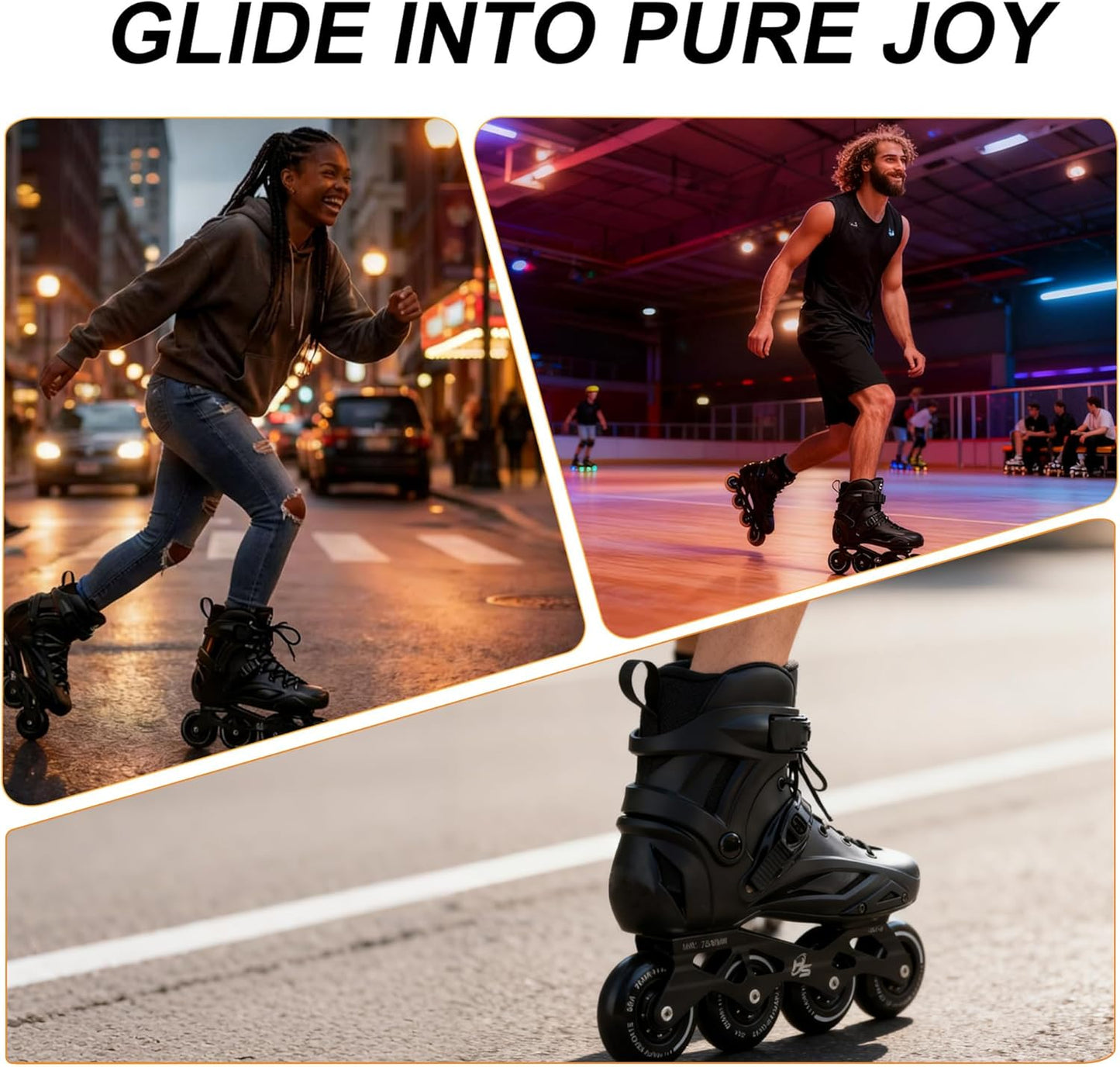 Skiennix Inline Skates - Professional Fitness Roller Blades with PU Wheels for Men & Women | High Performance, Black