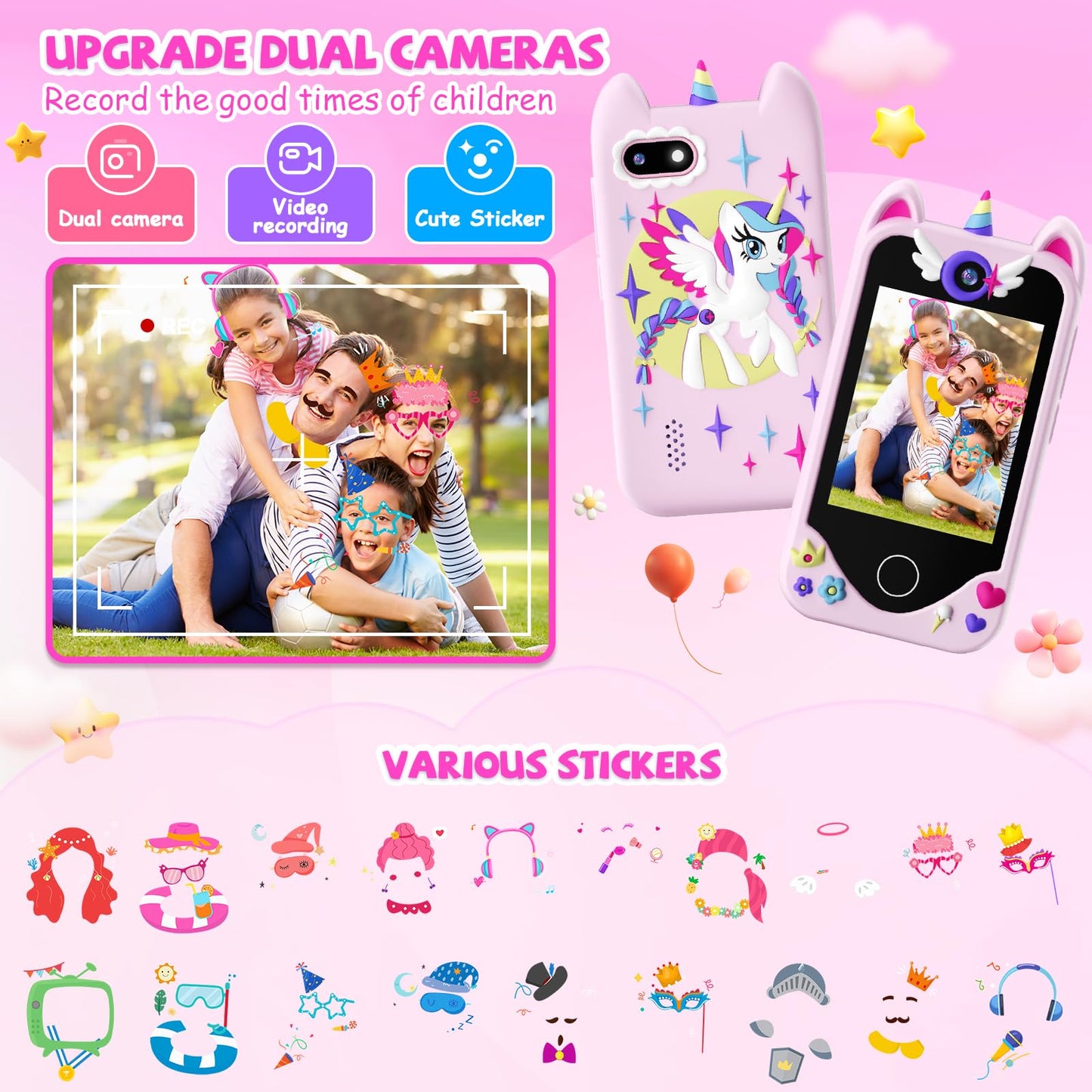 Kids Smart Phone for Girls Gifts - Toddler Christmas Birthday Gift for Age 3 4 5 6 Year Old, Kids Cell Phone Toy with Touchscreen, Dual Cameras, Learning, Kid Mp3 Player, Games with 32 GB Card