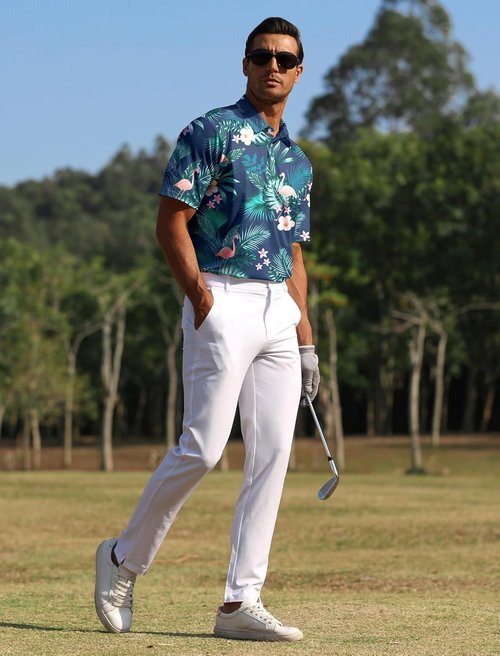 APTRO Golf Shirts for Men - Moisture-Wicking Hawaiian Polo with Print | Short Sleeve Design
