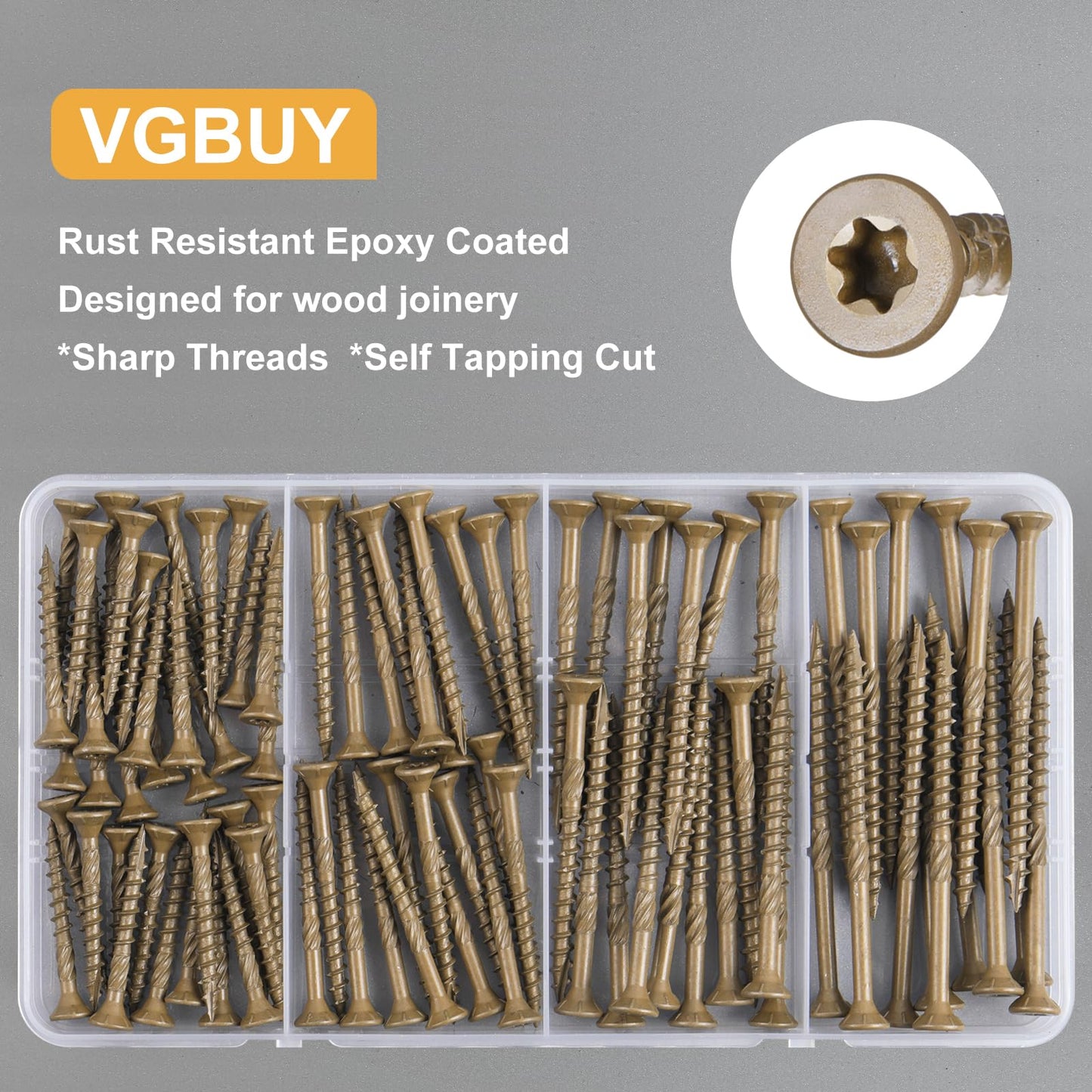 VGBUY 90Pcs Deck Screws, #8#10 Wood Screws Assortment Kit, Heavy-Duty Exterior,Star Drive,Bronze (1-1/2",2",2-1/2",3"),T25 Star Bit