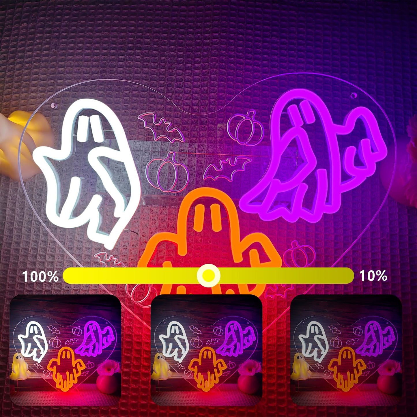 Halloween Neon Nign Ghost Neon Sign for Wall Decor Dimmable Halloween Led Sign Halloween Neon Light Up Sign for Bedroom Kids Room Living Room Halloween Decor