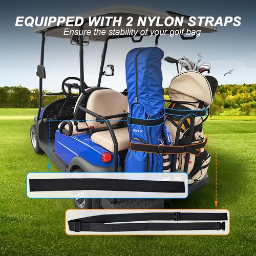 ENEKERP Universal Golf Cart Bag Holder Bracket Attachment for 2+2 Golf Cart Rear Seat with 1 Inch Square Tube, No Drilling Adjustable Golf Back Seat Bag Rack for EZGO Club Car Yamaha