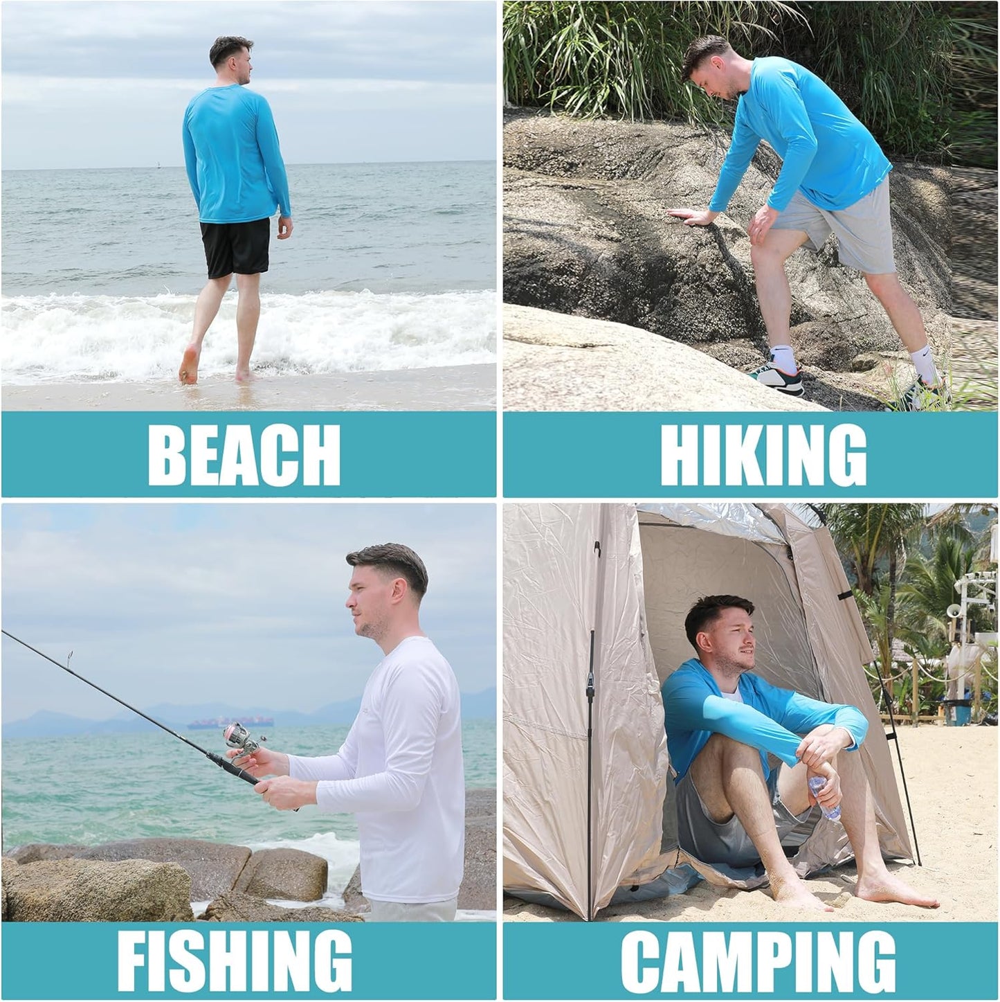 Skiennix Men's UPF 50+ UV Sun Protection Long Sleeve Rash Guard - Lightweight Quick Dry for Hiking & Fishing