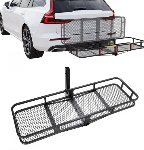 KUAFU Folding Hitch Mount Cargo Carrier - 60"x19.5"x5.5" Rear Luggage Basket for SUVs, Trucks & Vans | 550LBS Capacity