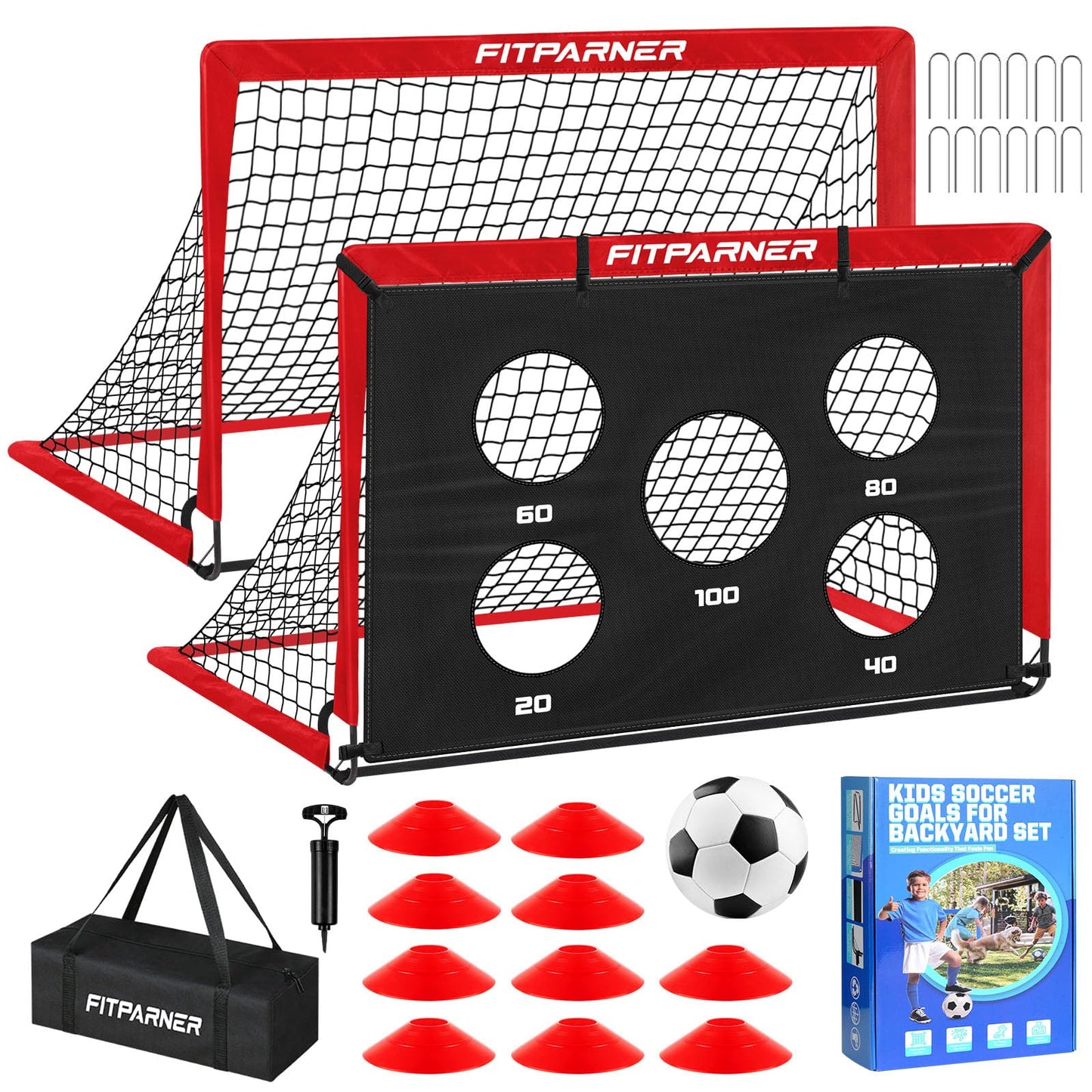 Kids Soccer Goal, 4x3 ft Soccer Net for Kids Age 3-14, Backyard Training Equipment Set with Target, Cones for Goal Practice,Outdoor Game, Ideal Gifts