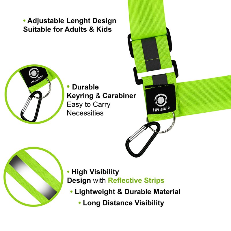 HiVisible Reflective Sash for Walking at Night Adjustable Safety Sash for Men Women Kids Reflective Belt Sash for Running Walking Biking (2 Sashes)