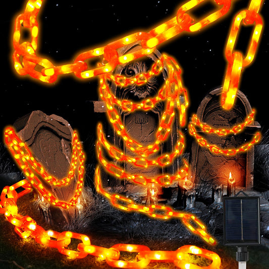 Large & Thicker Halloween Decorations Solar Charging String Lights - 10 Ft 160 LED Plastic Chain String Lights with Waterproof, 8 Lighting Modes and Automatically Lights up at Night ， Off in Daytime