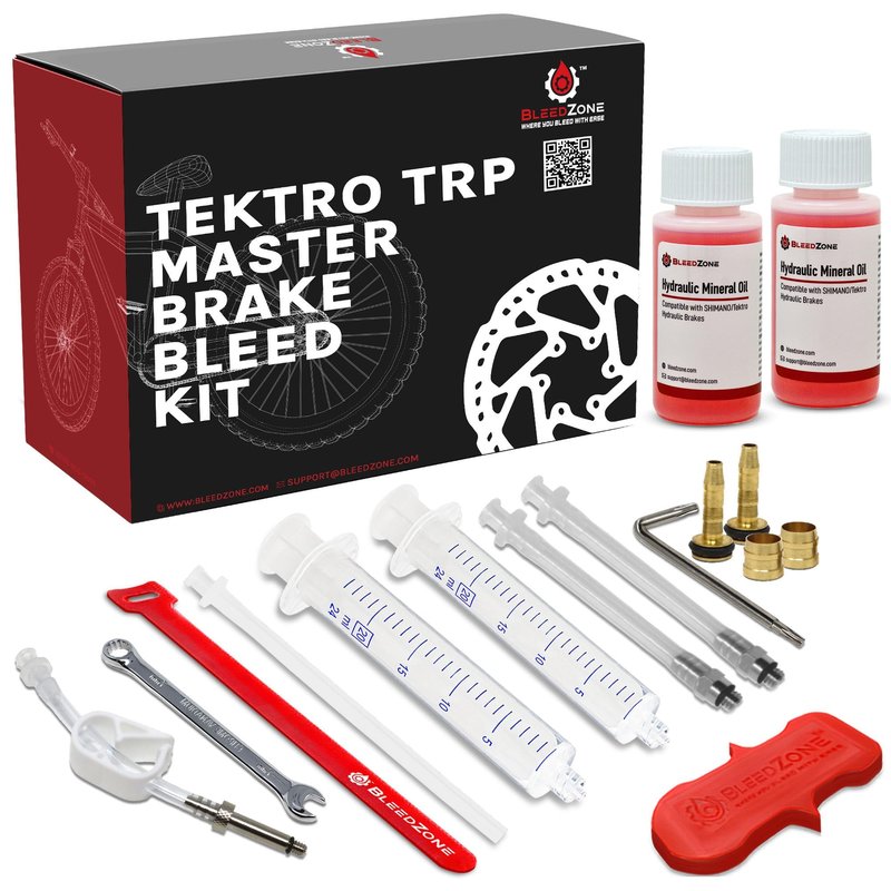 BleedZone Master Tektro TRP Brake Bleed Kit with 120ml Mineral Oil, Hydraulic Bike Brake Bleeder Kit for Tektro & TRP Brakes, Reusable Bleeding Tools, Syringe & Hose MTB Bicycle Hydraulic Maintenance