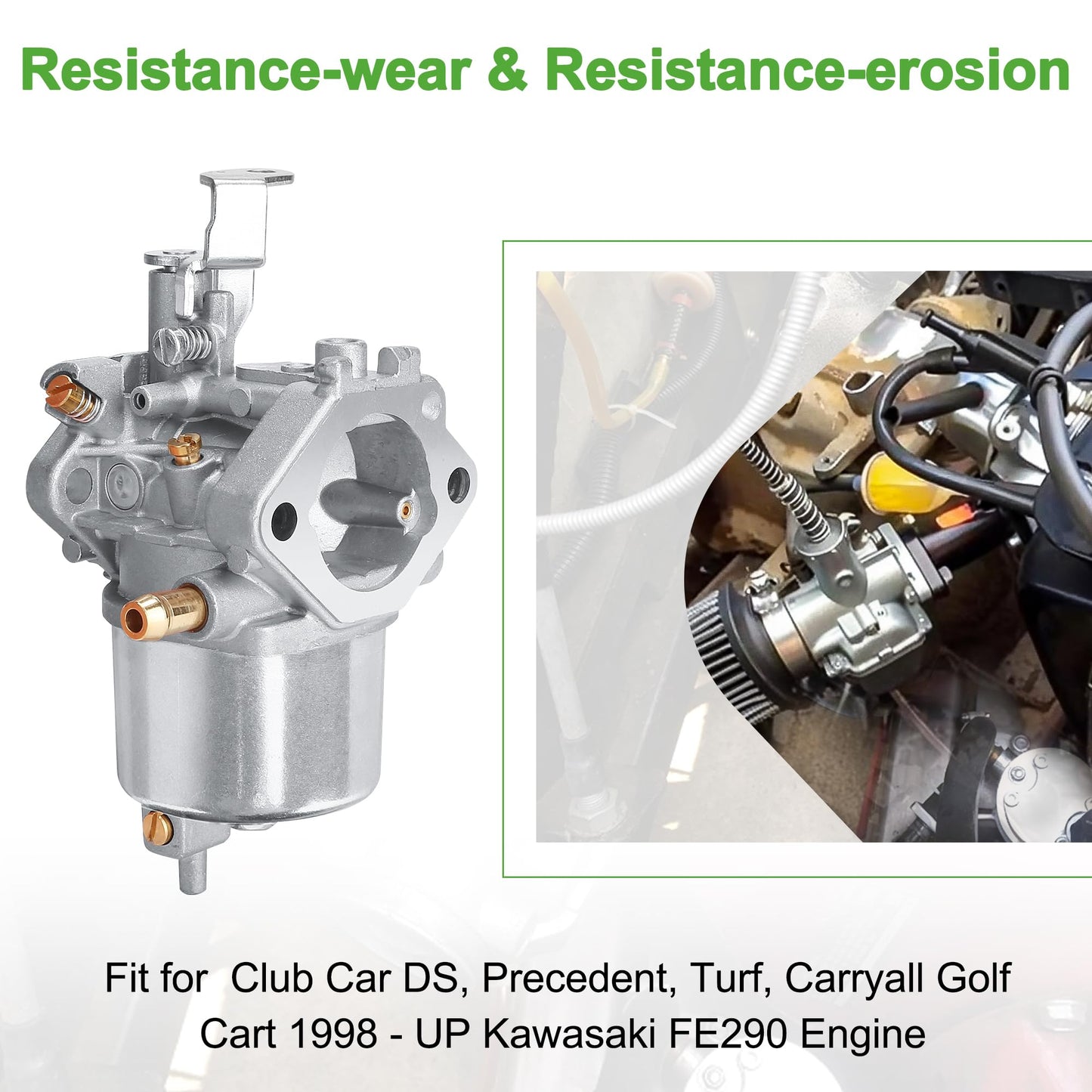 10L0L Golf Cart Carburetor Kit Compatible with Club Car DS, Precedent, Turf, Carryall & Kawasaki FE290 Engine, OEM# 101805601 101905601 17561 1016438 1016439 1016440 1016441 1016478
