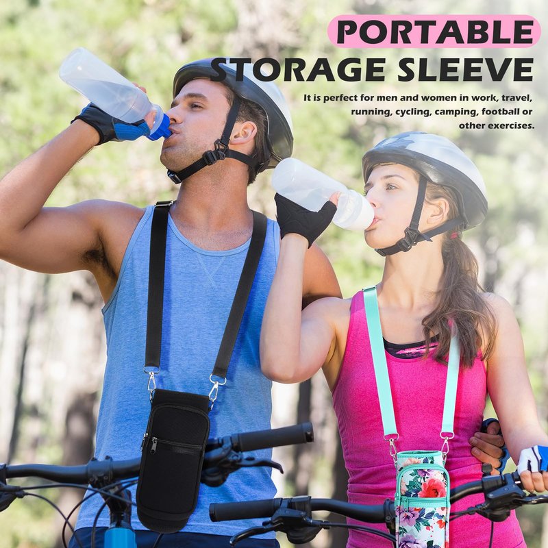 Singhoow 4 Pack 32 oz Water Bottle Sleeve with Strap, Crossbody Bottle Carrier Bag with Phone Holder for Walking Hiking Gym Travel(Flower Style,Bright Colors)