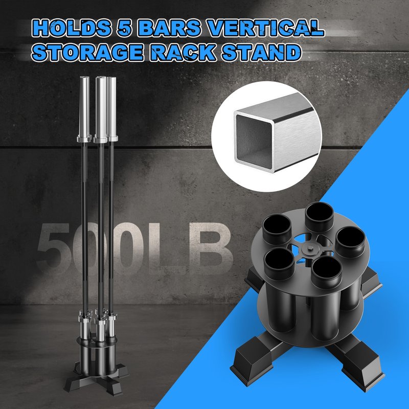 EVERYMATE Vertical Barbell Holder : Rotatable Barbell Holder Floor Stand, Heavy Duty Barbell Rack Stand Fit 2-Inch Olympic Bars, Curl Bars, Triceps Bars Home Gym Organizer Barbell Storage