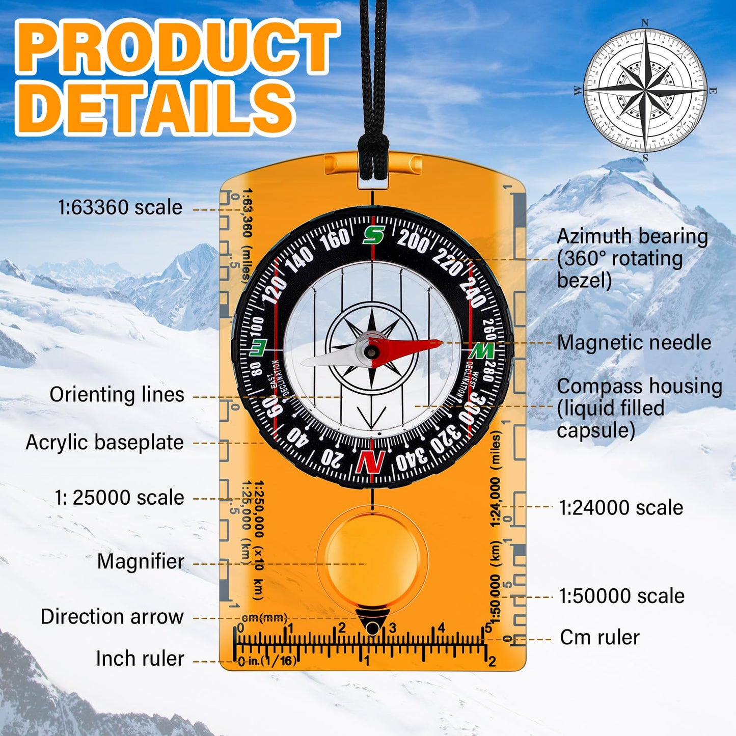 Geiserailie 20 Pcs Orienteering Compass Navigation Backpacking Compass Hiking Compass Map Reading Survival Compass Scout Compass for Kids Bulk for Navigation, Survival Outdoor Exploring, Orange