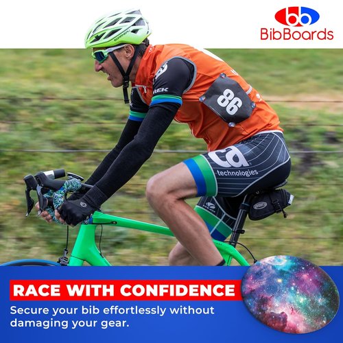 bibSNAPS Race Bib Clips - Secure Fasteners for Running & Cycling - Non-Magnetic, Soft & Reusable - Galaxy (4pcs)