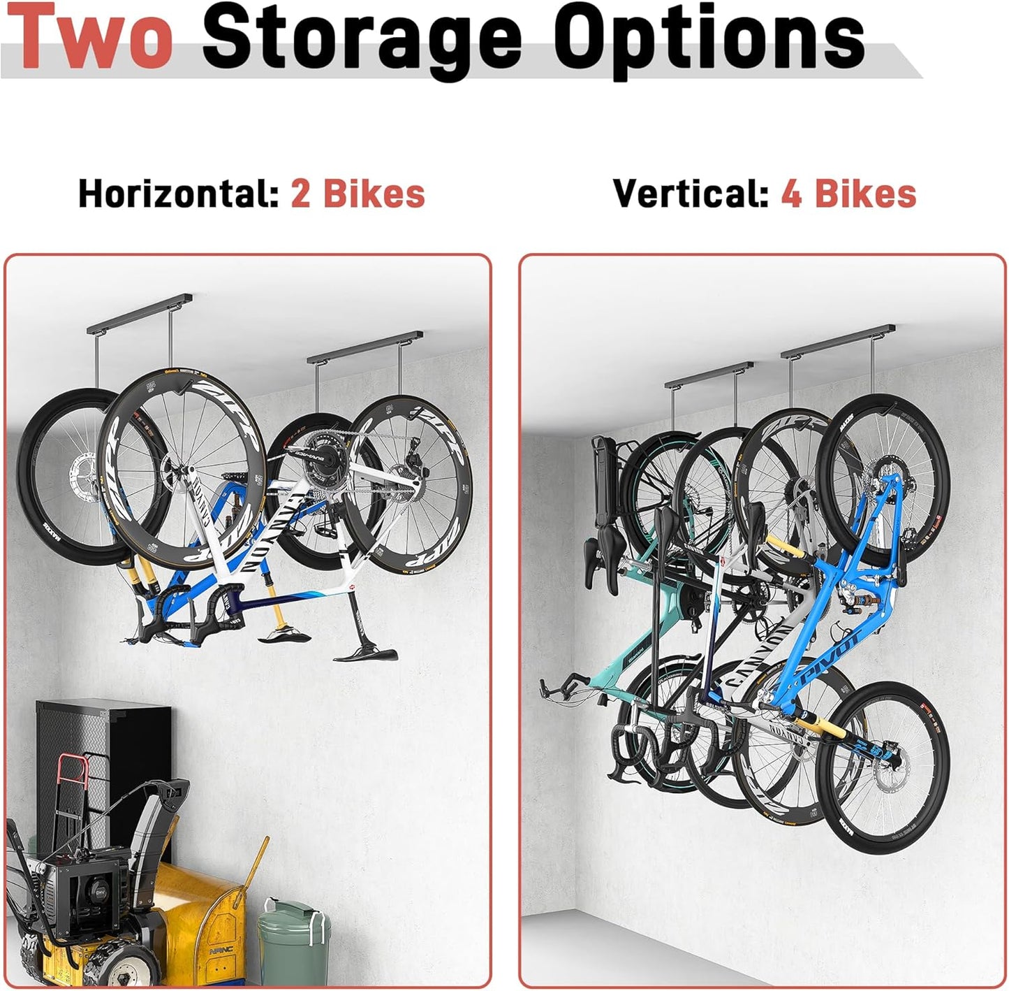 Ultrawall Ceiling Bike Rack - Indoor Bike Storage Hanger for 2 Bikes Horizontally | 4 Bikes Vertically, 25 Inch