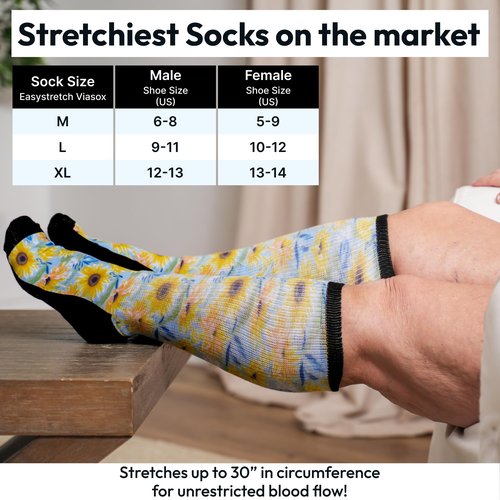 Viasox EasyStretch Diabetic Socks for Men & Women, Non Binding, Seamless Toe, Loose Fit (Sunny Days, Large)