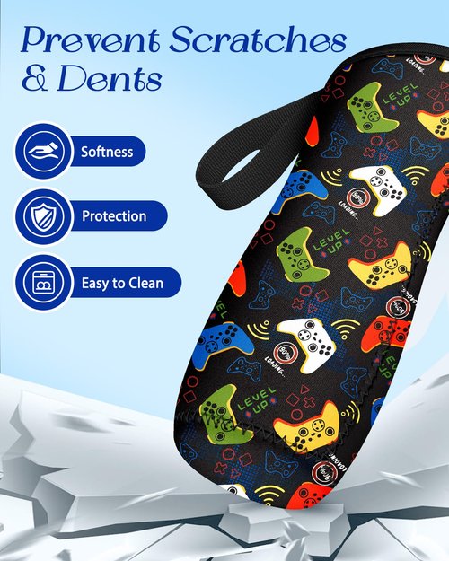 Toykee Water Bottle Sleeve for Cirkul 22 oz - Black Colorful Game Controller Funny Bottles Cover Holder Carrier Bag with Handle Strap