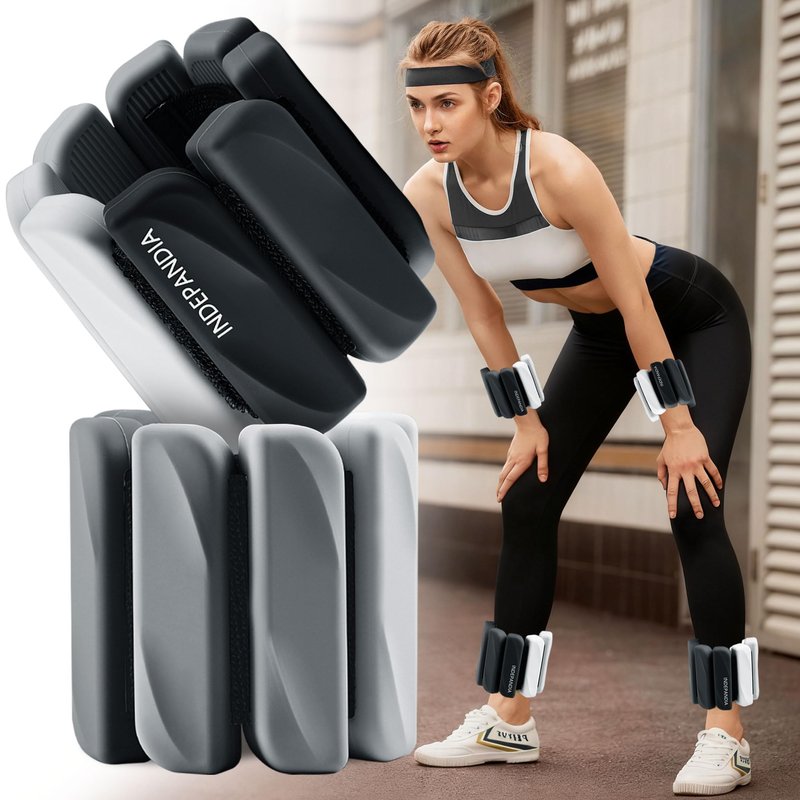 INDEPANDIA Wrist & Ankle Weights for Women and Men, 4lbs Pair Adjustable Silicone Weighted Bangles for Arm & Leg Workouts, Perfect for Pilates, Yoga, Walking & Home Fitness Training Gradient Black