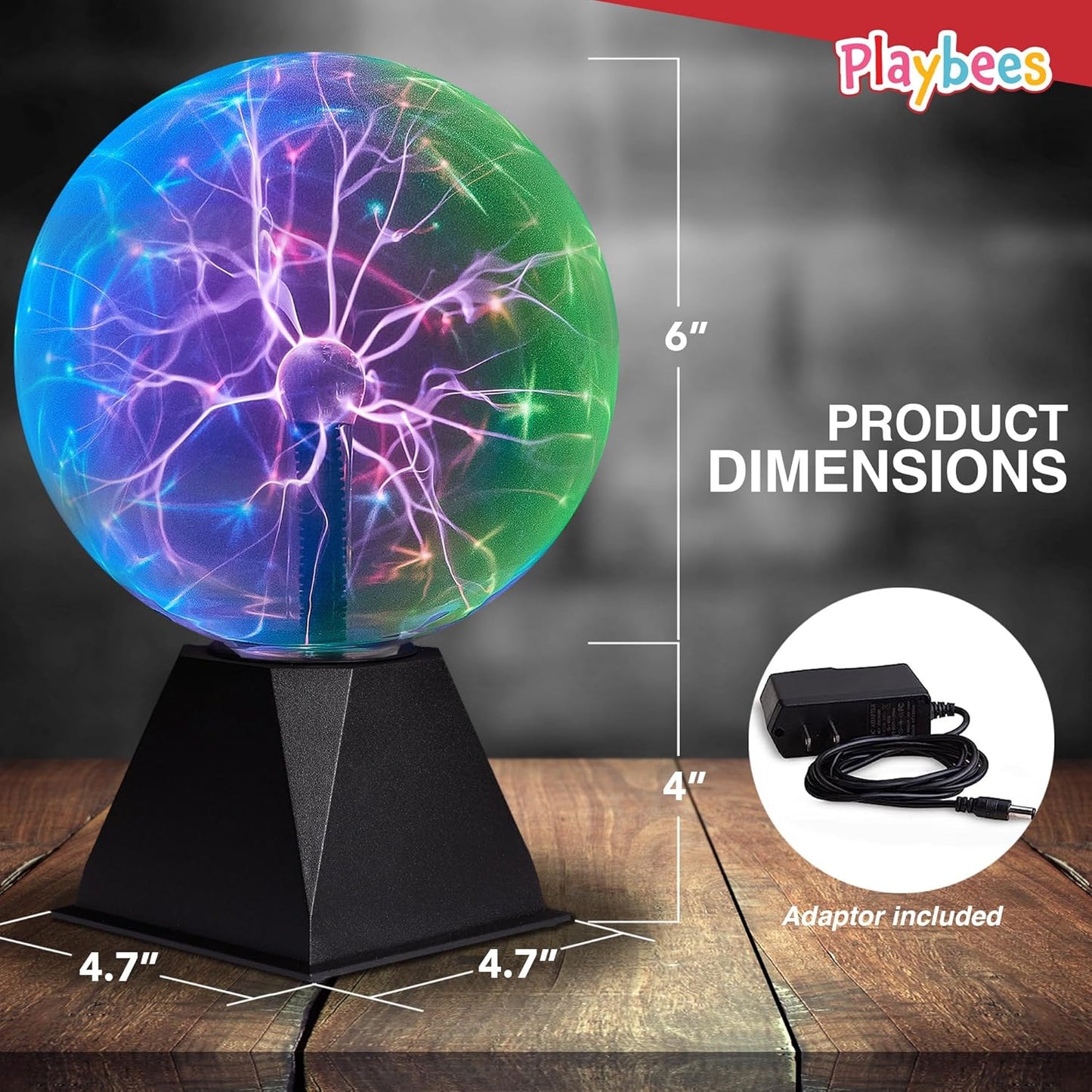 Playbees 7-Inch Colorful Plasma Ball - Tesla Coil Globe with Multicolor Lightning Effects for Parties & STEM Learning