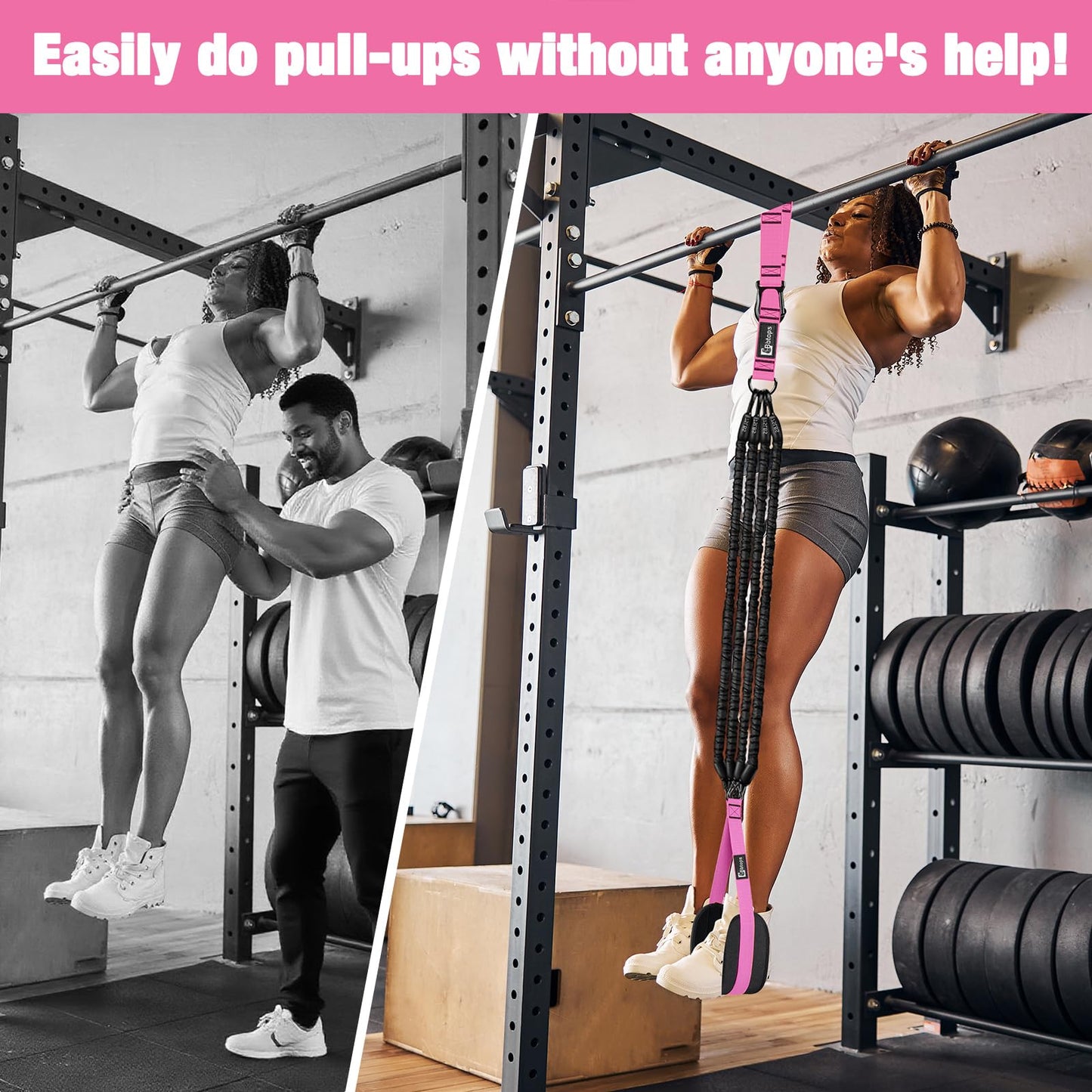 Pull Up Assistance Bands,Up to 300 lbs Assistance,Adjustable Heavy Duty 4 Pull Up Bands with Handle and Door Anchor for Home Gym Fitness Exercise Strength Training Workout Equipment Pink