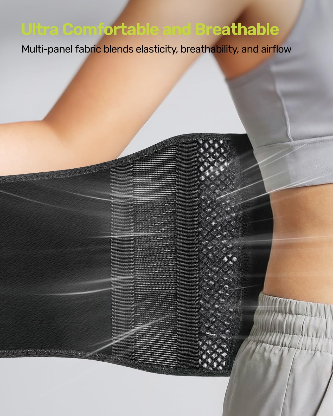 Rakiie Slim Back Brace for Lower Back Pain Relief, Lightweight & Breathable Back Support Brace for Men Women, Ergonomic Light Lumbar Support for Everyday Wear, Light Gray M