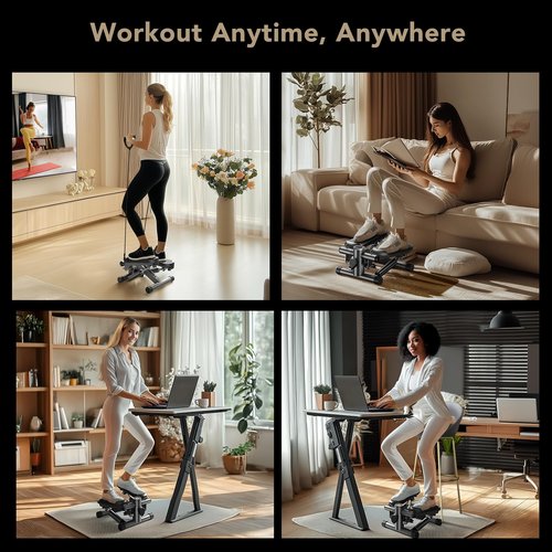 YMNHNB Mini Stepper with Resistance Bands, Stair Stepper for Exercise at Home, Compact Hydraulic Fitness Machine, Adjustable Step Height, Quiet Design, 300LBS Capacity, Calories, and Steps Tracking