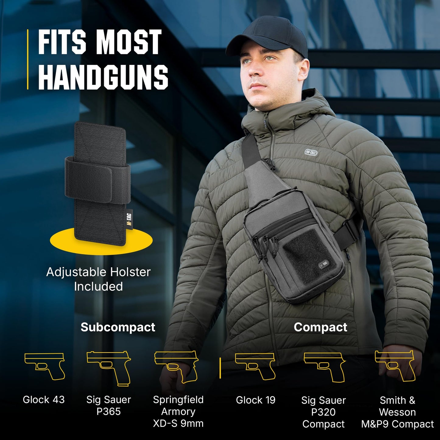 M-Tac CCW Sling Bag for Men & Women - EDC Shoulder Bag Tactical - Crossbody Concealed Carry Bag - Mens Chest Pack (Grey Loop Panel)