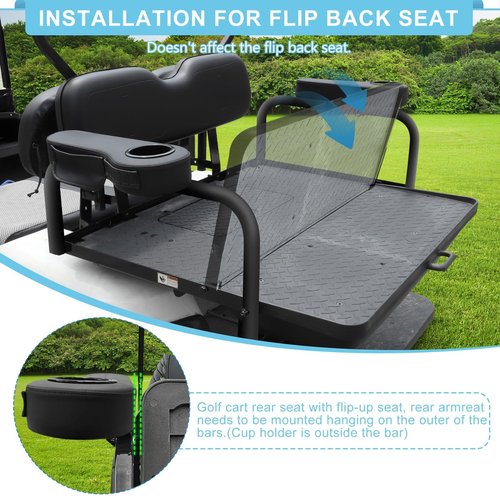 iLSKW Golf Cart Rear Armrest with Cup Holder, No Drilling Required Golf Cart Armrest for Round Tube Armrest 1 1/4 Size, Fits Advanced EV Golf Cart Rear Seat Round Frame 1 1/4"