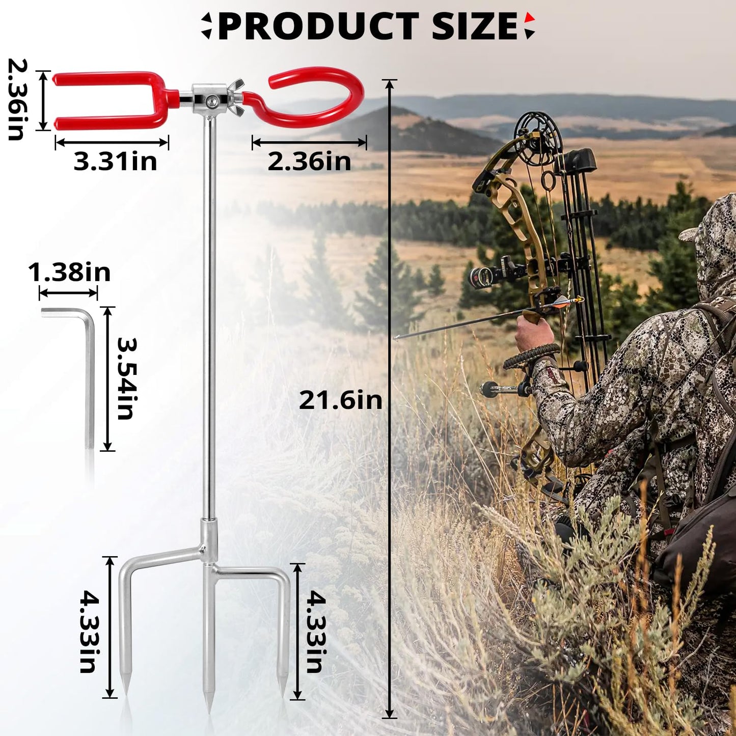 Hadwoer Bow Stand for Compound and Recurve Bows Heavy Duty, 3-Prong Ground Stake, 360° Adjustable Portable Bow Holder for Hunting, Ground Blind, Target Practice