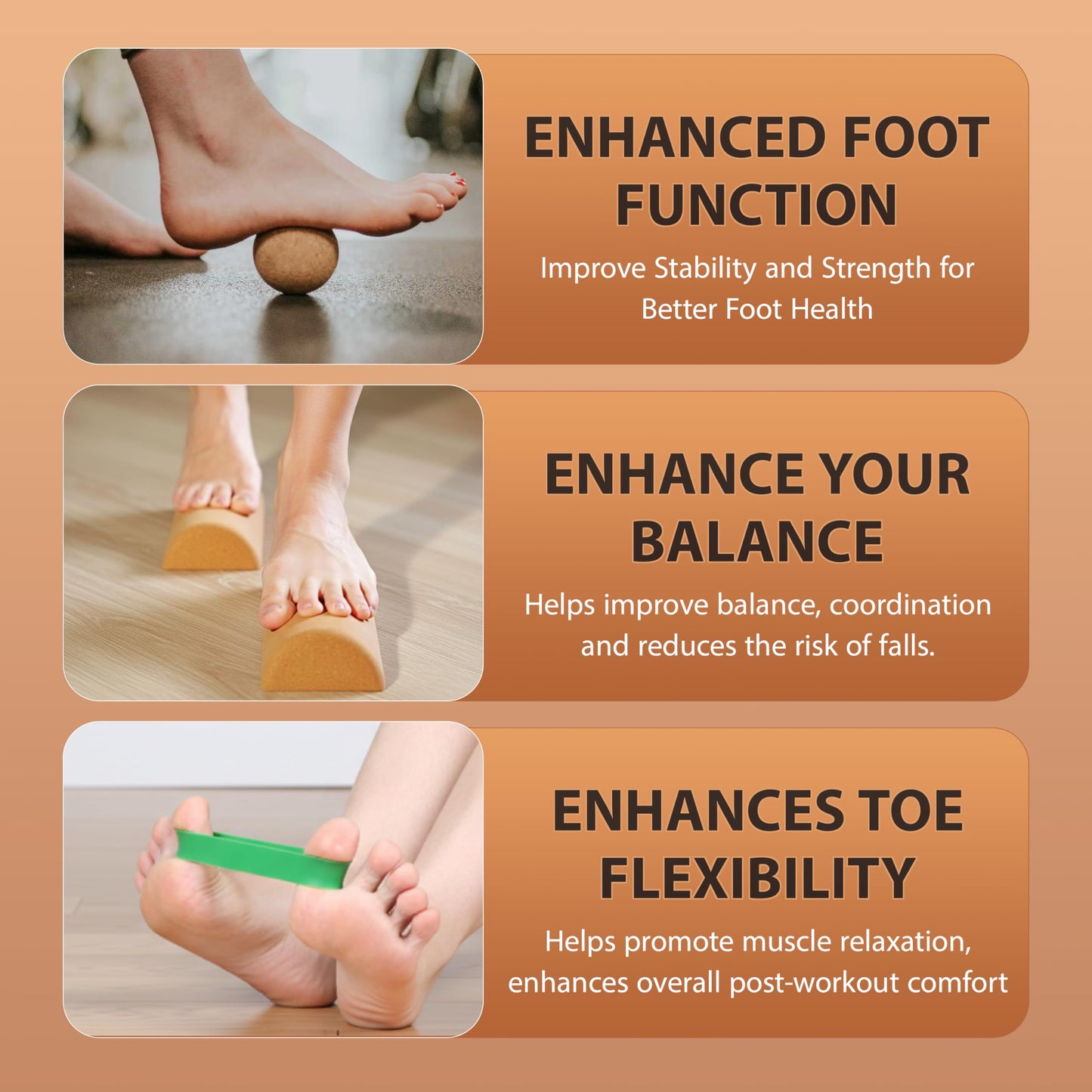 TUNZBI 2 in 1 Premium Cork Balance Board with Peanut Massage Ball, Foot Strengthener Kit for Stability Training, Natural Cork Foot Balance Trainer, Non Slip Surface for Home Gym Travel Workout, Exercise Equipment