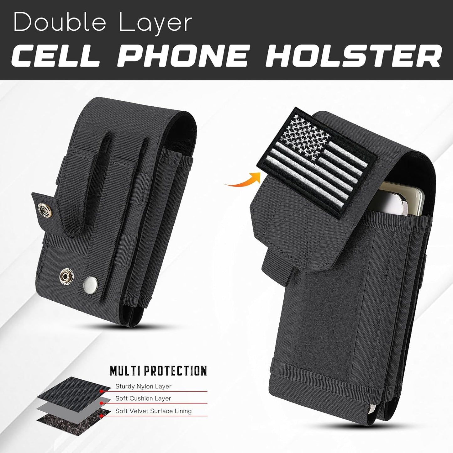 Molle Tactical Phone Pouch - Utility Cellphone Holster for Duty Belt & Vest | Fits 4-6.9" Phones