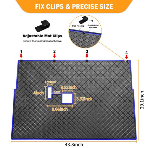 Club Car DS Floor Mat, Upgraded Non-Slip Full Coverage Golf Cart Floor Liner Mat Replacement with Heavy-Duty 8mm Rubber Design and Easy to Clean, Fits Club Car DS 1982-2013 / Villager 1982-2018 Blue
