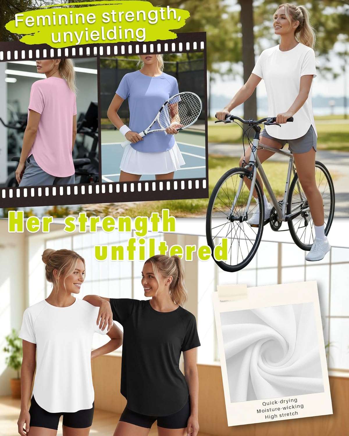 Skiennix Women's Workout Shirts - Quick Dry Raglan Athletic Tops | Loose Fit Yoga Tee, 4 Pack