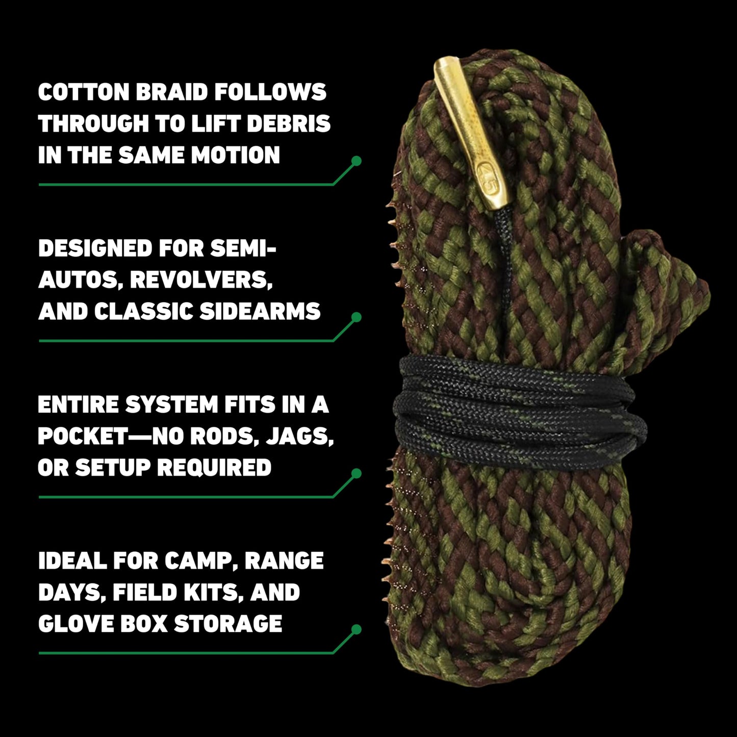 .45 Caliber Bore Cleaner - Pistol Rope for .44 Mag & .45 ACP, Includes CLP