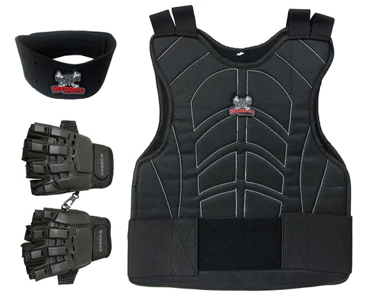 Maddog Sports Paintball & Airsoft Protective Combo Package – Padded Chest Protector, Half Finger Gloves, & Neck Protector – Lightweight Impact Protection for Youth, Teen & Adult Players