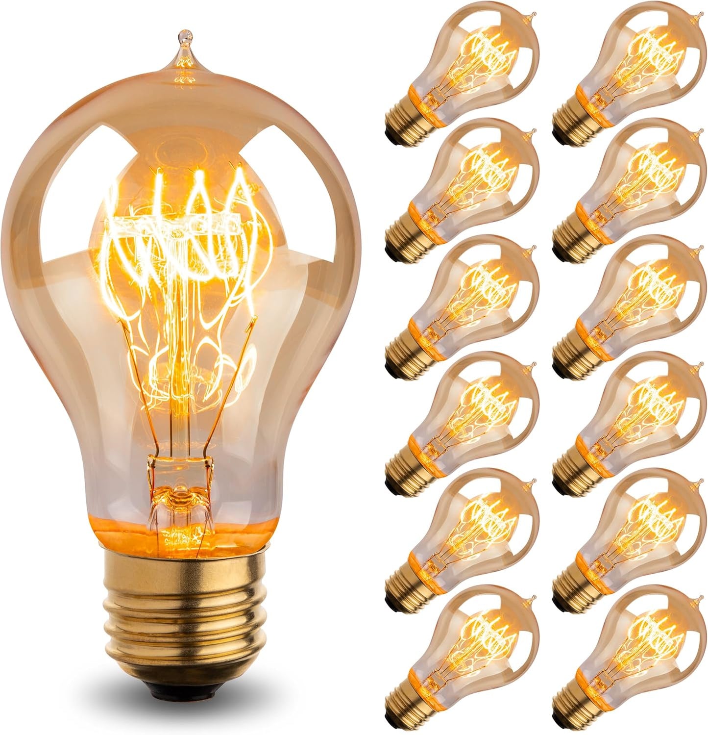 60W Vintage Edison Light Bulbs - A19/A60 Soft Amber Dimmable Bulbs, 12 Pack