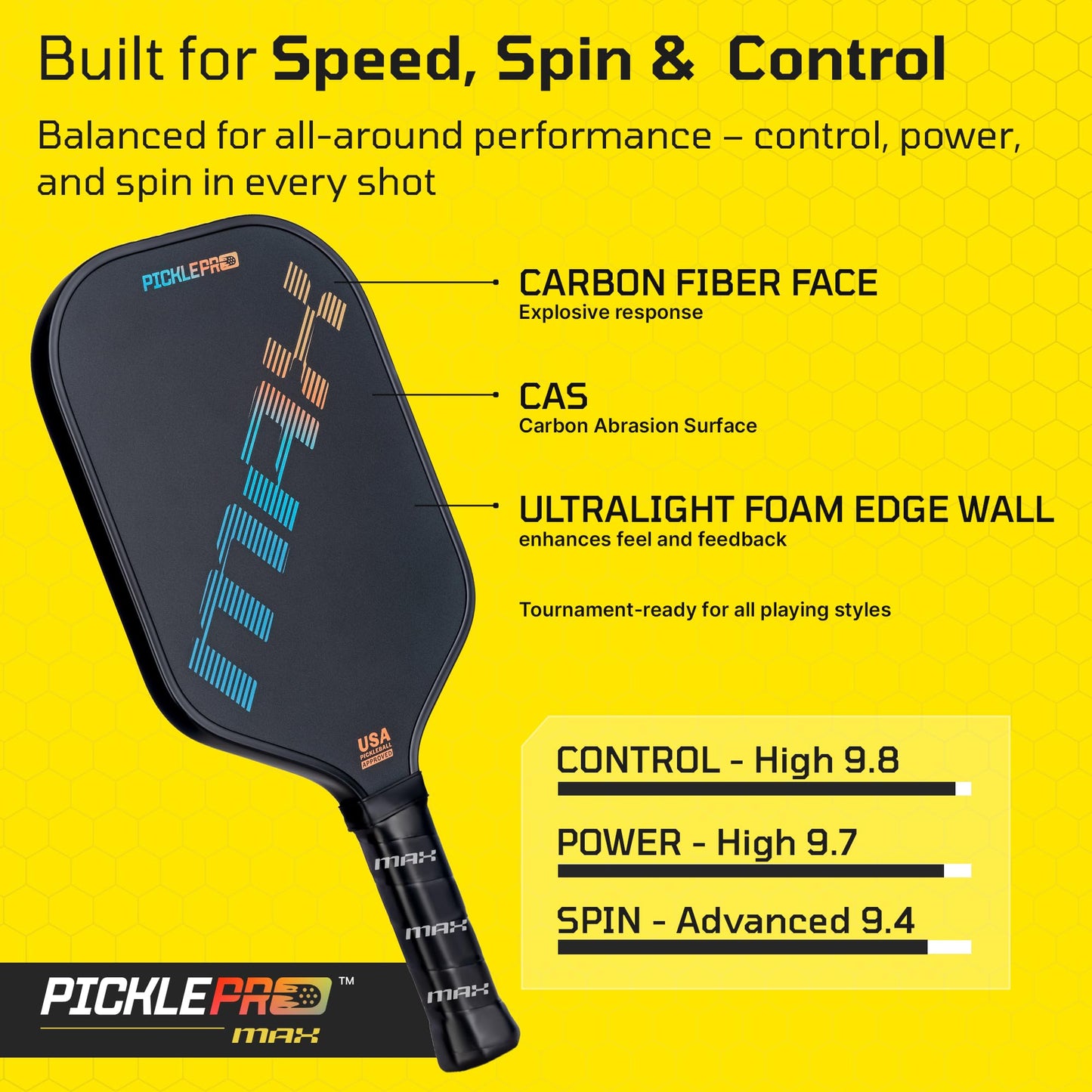 Premium Carbon Fiber Pickleball Paddles – Thermoformed Pickleball Paddle, Pro Tournament, USAP Approved, Spin Control Power Pickle Ball Paddle, Cover Included