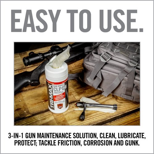 Real Avid Tri-Max CLP Gun Cleaning Wipes – 60 Pre-Saturated Cloths Clean, Lubricate & Protect Firearms – One-Step Rust Prevention, Long-Lasting Lubrication & Smooth Cycling in All Conditions