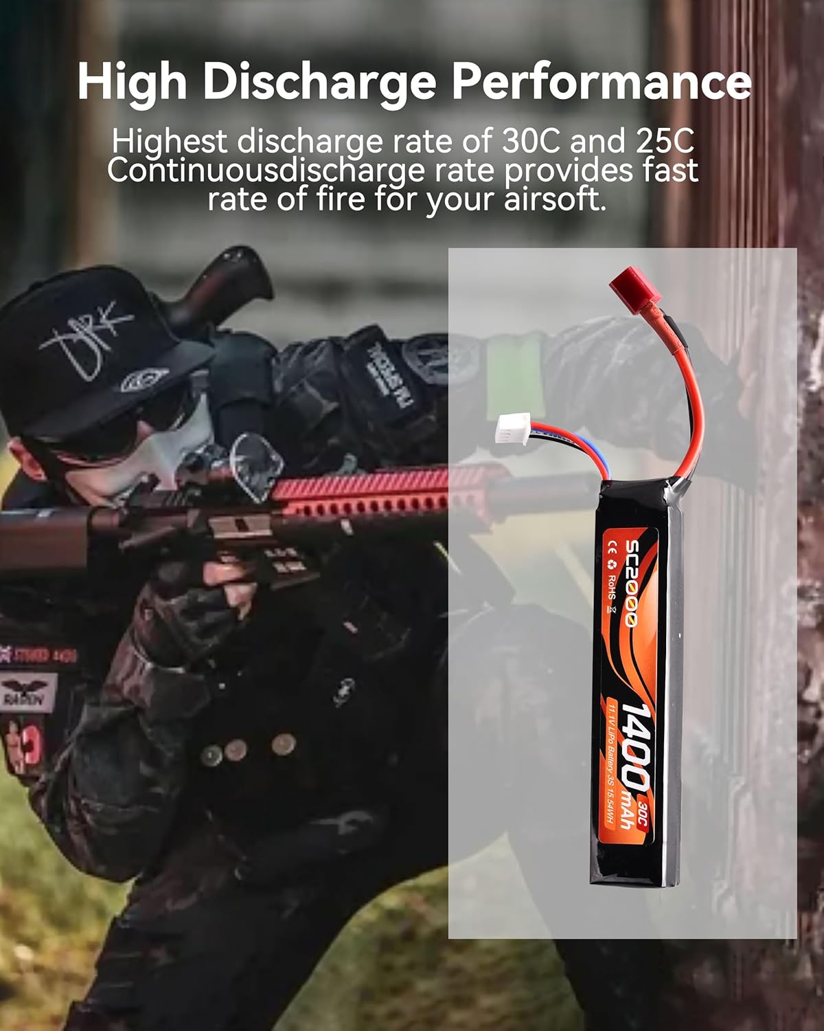 RunCam 11.1V LiPo Battery - 1400mAh 30C Rechargeable Stick Battery with T Plug | Mini Tamiya Cable for Airsoft Guns