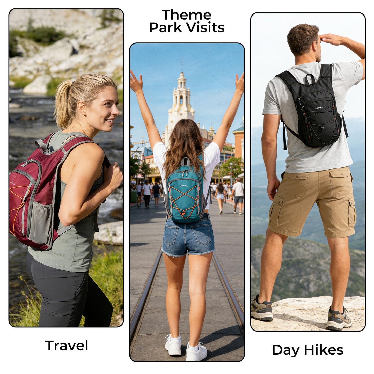 LAIMEIWEE 13L Small Hiking Backpack for Women Men, Lightweight Foldable Day pack, Packable Daypack for Travel, Camping (Black)