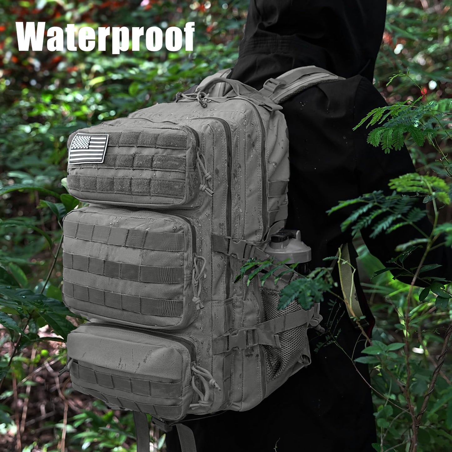 kookoomia Military Tactical Backpack 50L Large Day Backpack for Men Molle Army 3 Days Assault Pack Bug Out Bag Water Resistant and Heavy Duty Hiking Treeking Rucksack - Grey