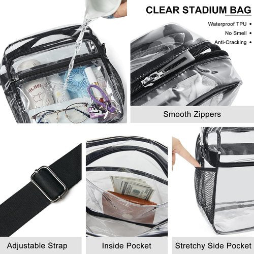 LATMAP Clear Stadium Bag - 12x6x12 Transparent Purse with 3-Zipper Pockets | Ideal for Concerts & Sports Events