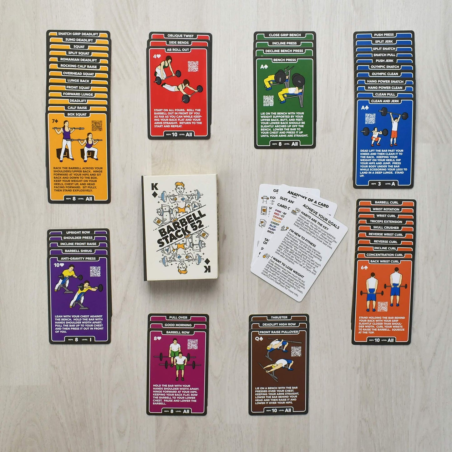Stack 52 Barbell Exercise Cards. Weight Lifting Playing Card Game. Video Instructions Included. Bodybuilding, Strength Training, and Crossfit Workouts. Home Gym Fitness Program. (2019 Update)