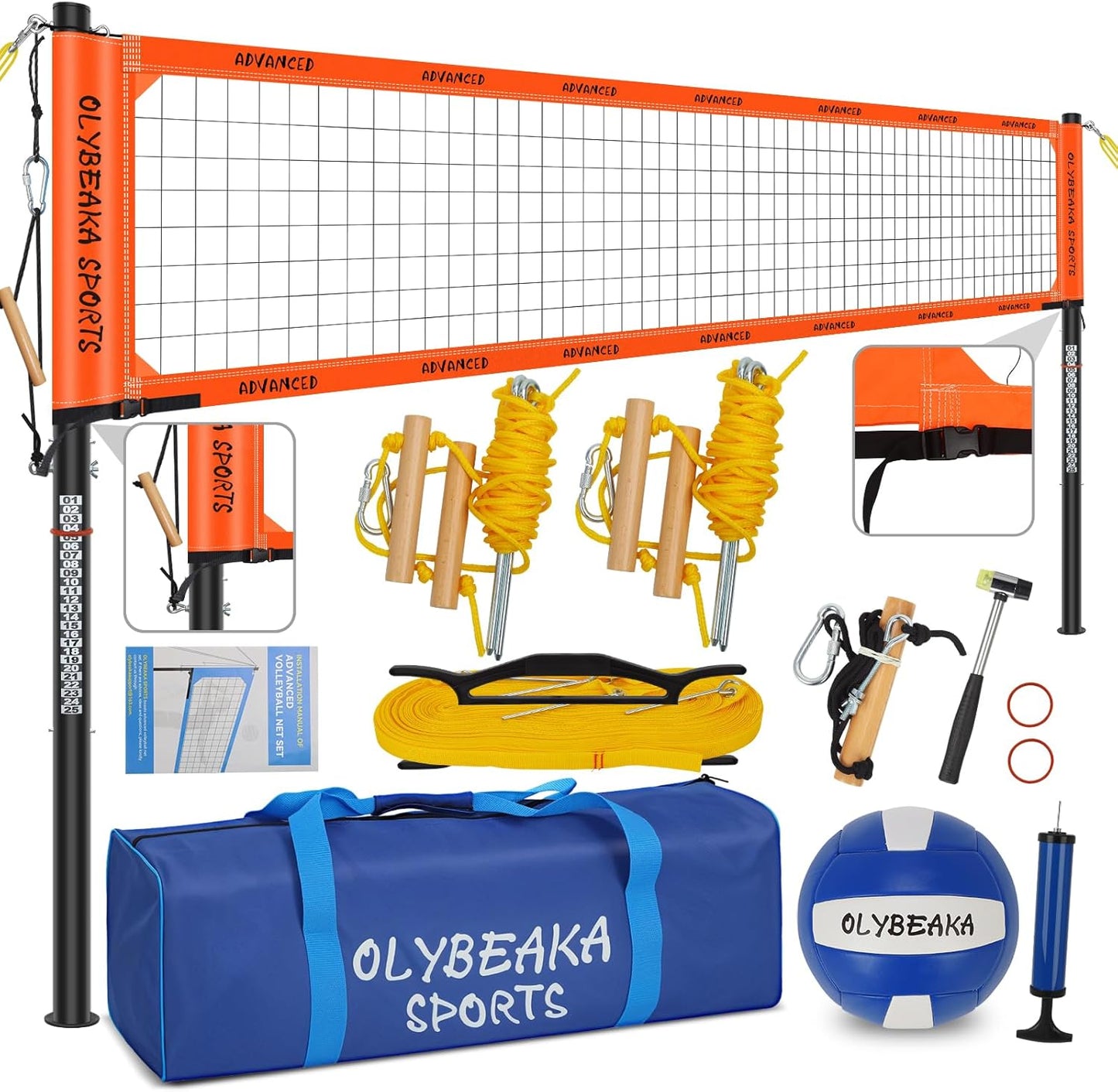 Professional Volleyball Net Set by [Brand Name] - Durable 1.7" Aluminum Poles, 45-ply HDPE Net, PU Volleyball & Pump, Easy Setup