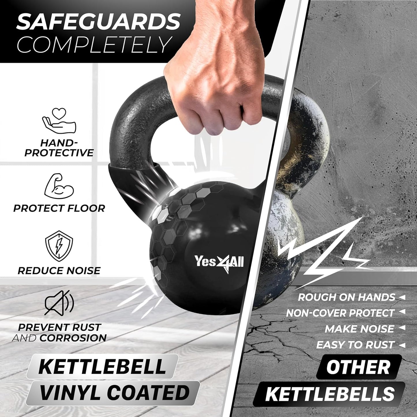 Yes4All Kettlebell - Vinyl Coated Cast Iron Set with Stable Flat Bottom for Full Body Workouts