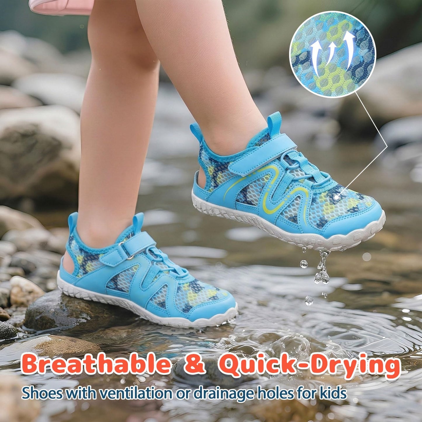 LeIsfIt Boys Girls Sandals Kids Wide Sandals Breathable Toddler Barefoot Summer Shoes Non-slip Water Shoes for Beach Swim Hiking, Blue, 12 Little Kid