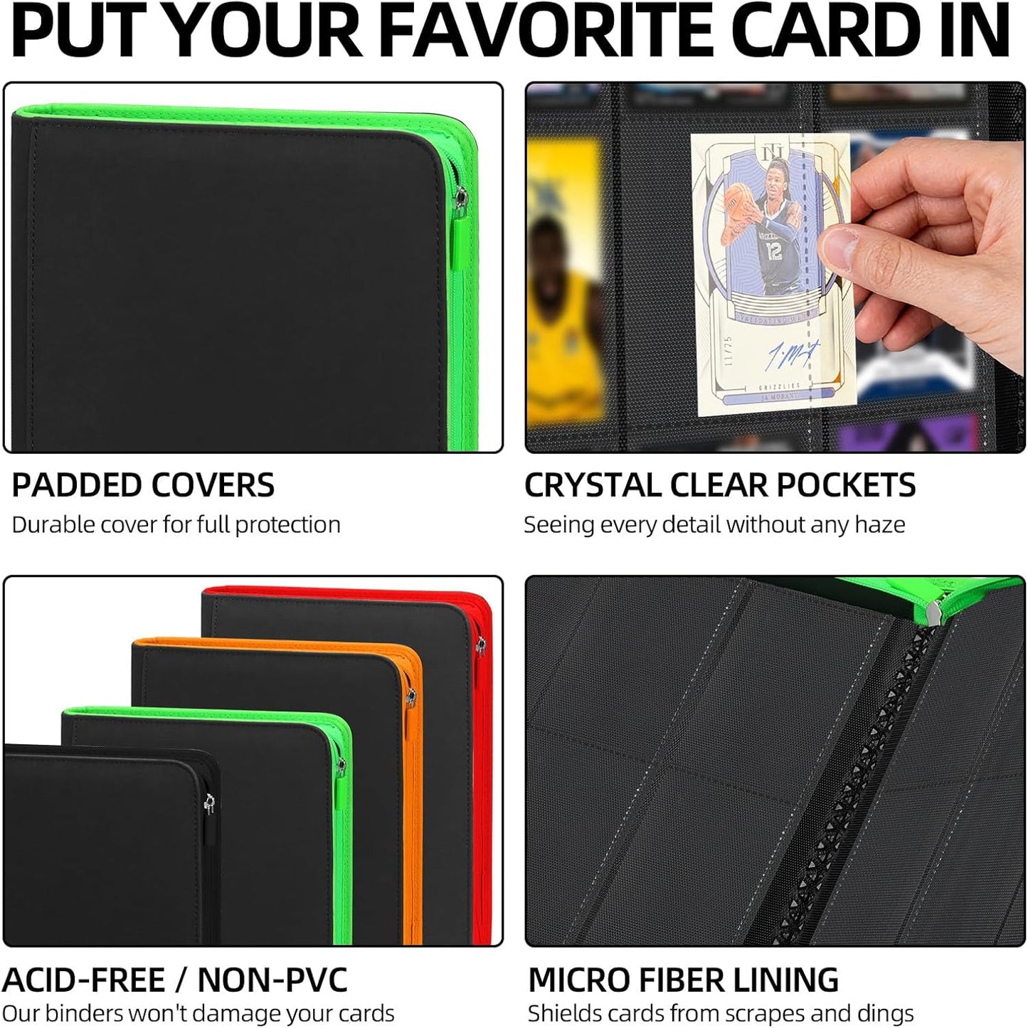 Skiennix Premium Trading Card Storage Album - 9 Pocket Zipper Binder for 360 Cards | Black & Red