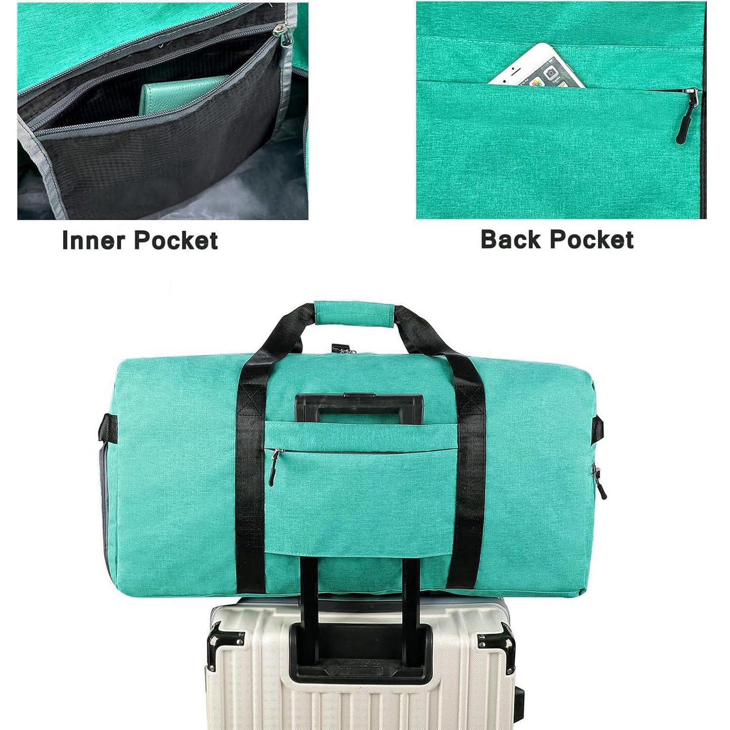 Travel Duffle Bag for Men, Large Foldable Duffel Bags for Traveling with Shoes & Wet Compartment Waterproof Weekender Gym Bag for Men Women(65LTeal)