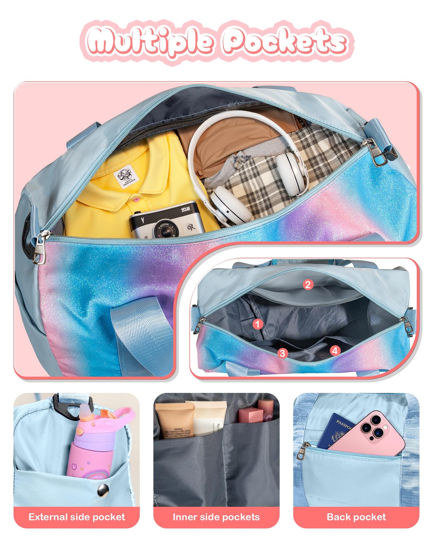 Vogewood Birthday Gift for Granddaughter-Girl Gym Bag with Shoe Compartment, Kid Personalized Weekender Overnight Bags, Initial Travel Tote with Makeup Pouch,Gifts for Girls (Letter Z)
